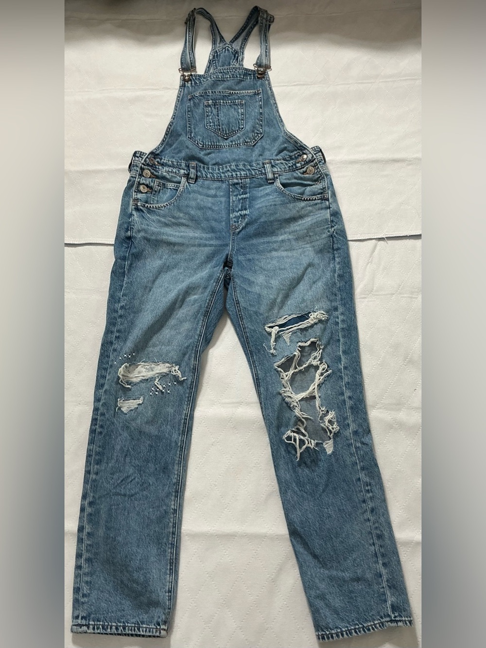 American Eagle Tomgirl Distressed Denim Overalls Size S Real Good